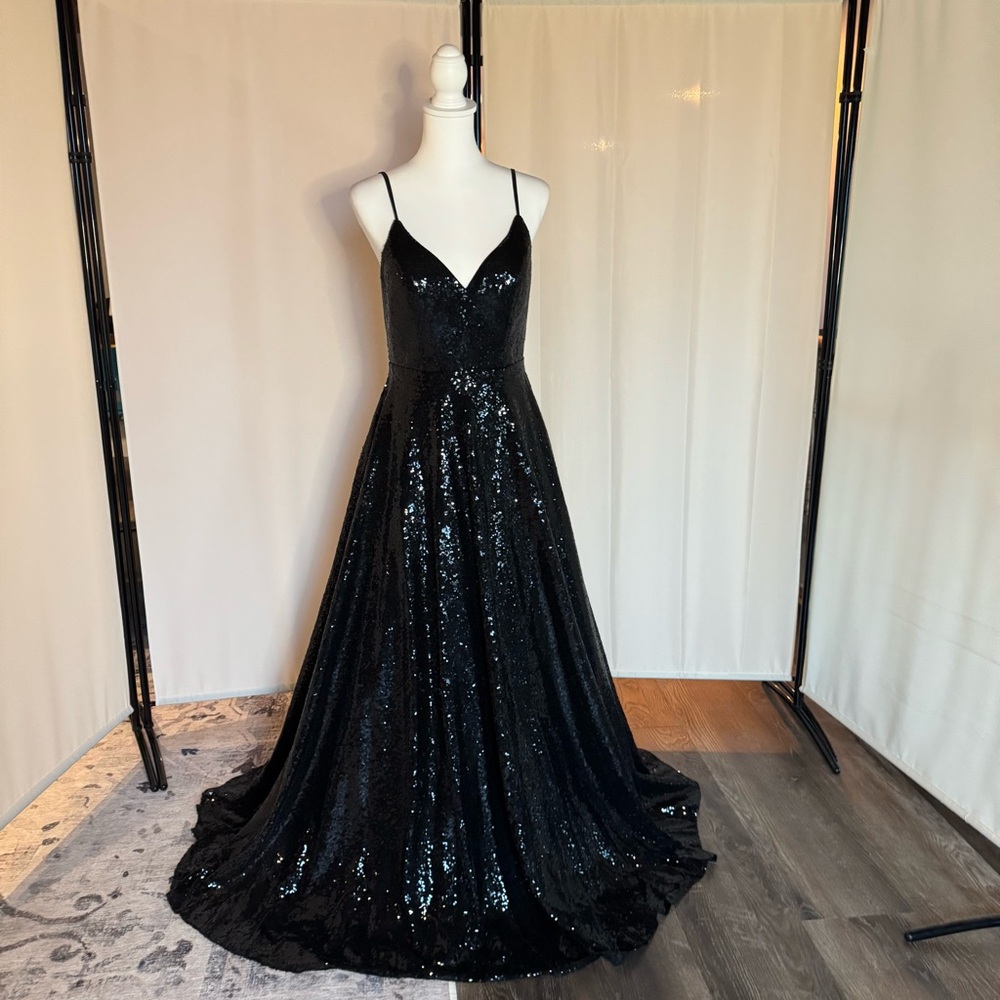 Elegant Black Sequin Evening Gown
